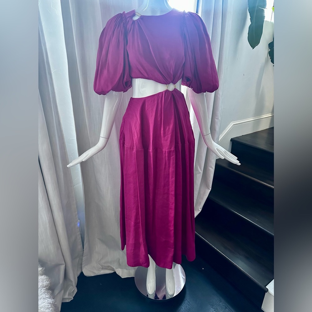Aje Vanades Pink Cut Out Puff Sleeve Midi Dress 🩷 - Picture 2 of 11
